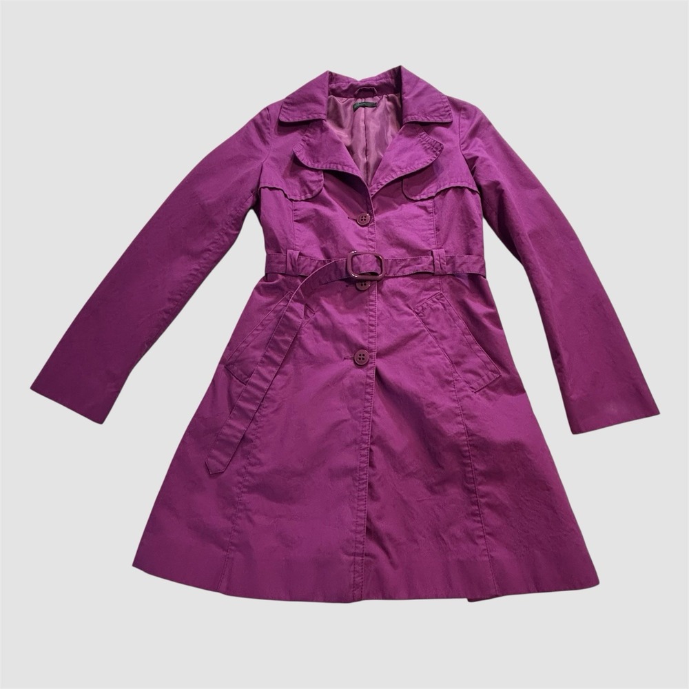 Stile Benetton Short Belted Trench Coat Womens Size 40 US size S Fuschia STAIN